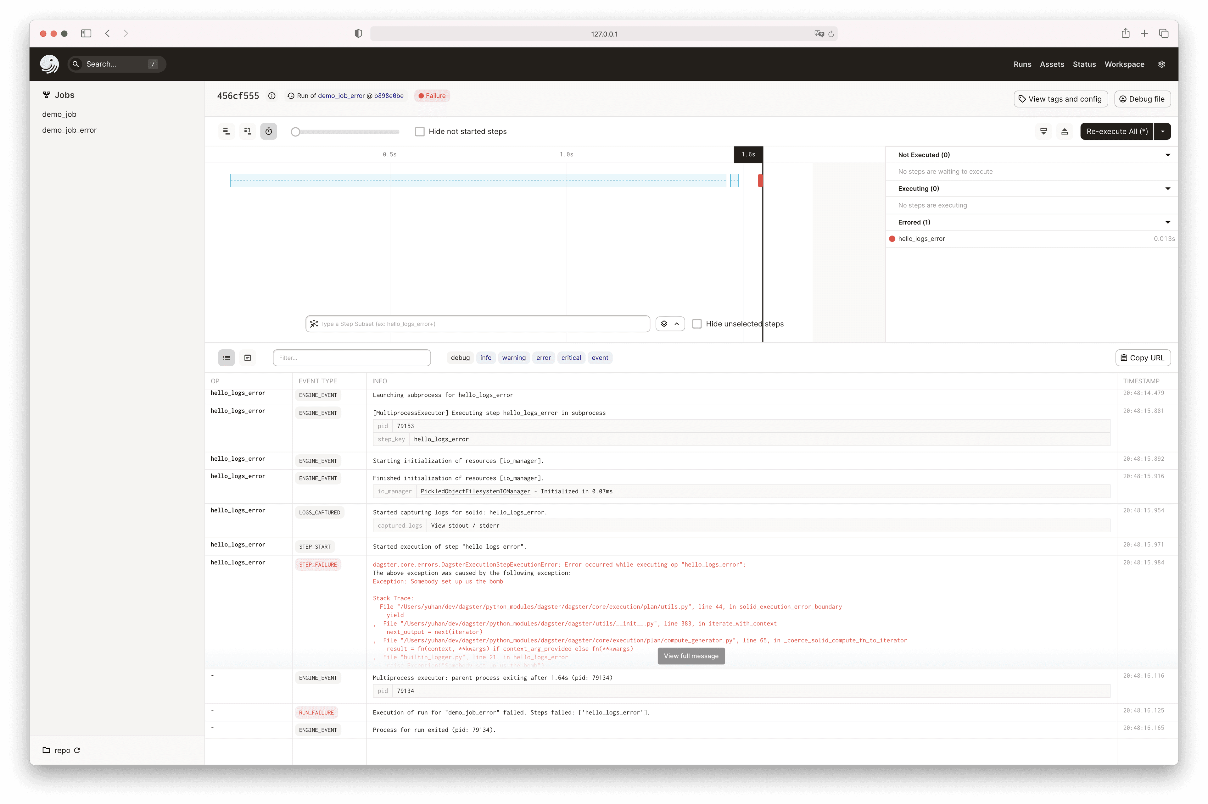 ERROR level in logs in Dagit