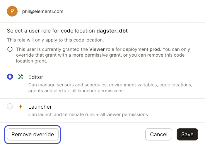 Removing the override for a code location