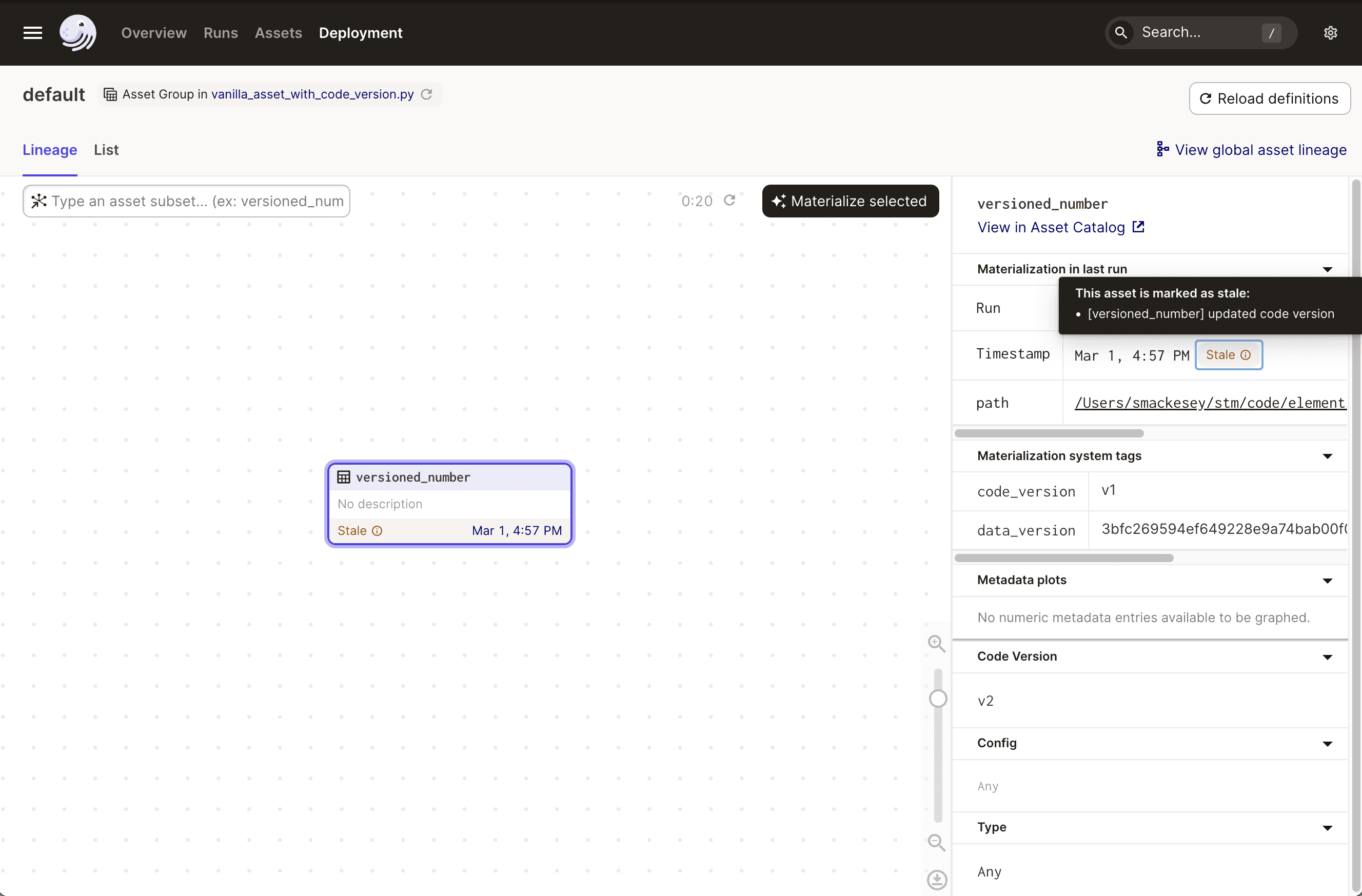 Simple asset data version with code version (v2)